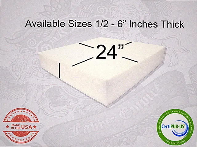 24" x 24" Square Upholstery Cushion Replacement Foam Sheet - FREE SHIPPING