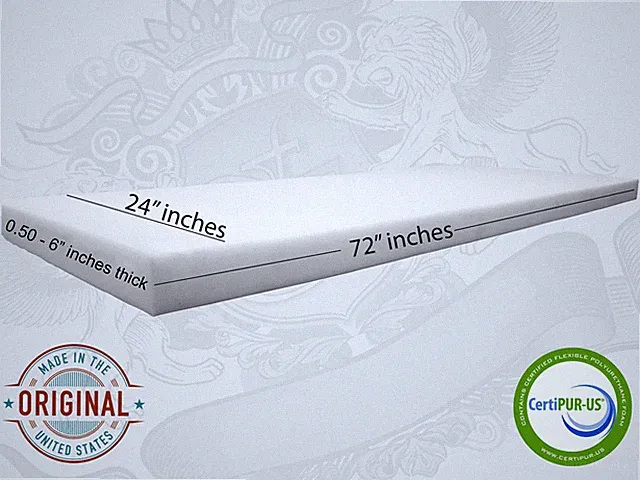 24" x 72" Upholstery Cushion Replacement Foam Sheet - Made in USA FREE SHIPPING