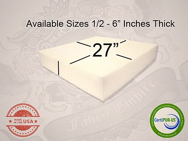 27" x 27" Square Upholstery Cushion Replacement Foam Sheet - FREE SHIPPING