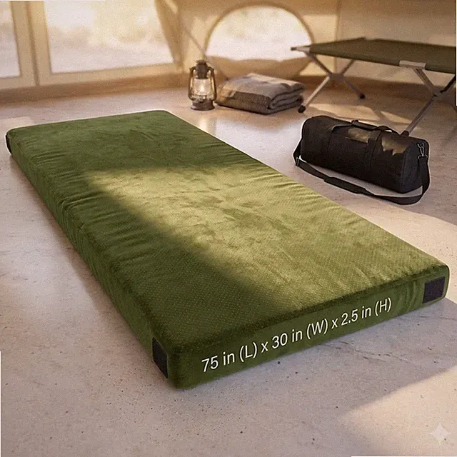 30" Wide Memory Foam Camping Sleeping Pad Floor Mattress Roll Up Guest Bed Green