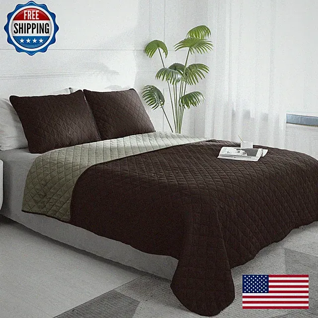 Easy-Going Full/Queen Size Reversible Quilt Set 1 Quilt And 2 Pillow Shams Soft