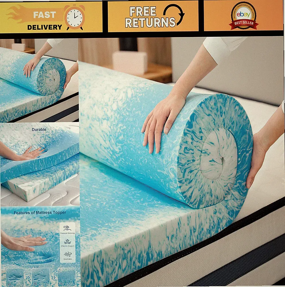 Full Size Gel Memory Foam Mattress Topper for Back Pain Relief