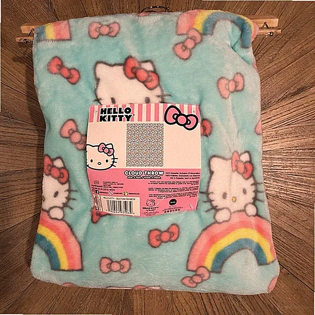 Hello Kitty Plush Cloud Throw Blanket Sea Foam Rainbow Spring 60 x 70 inches