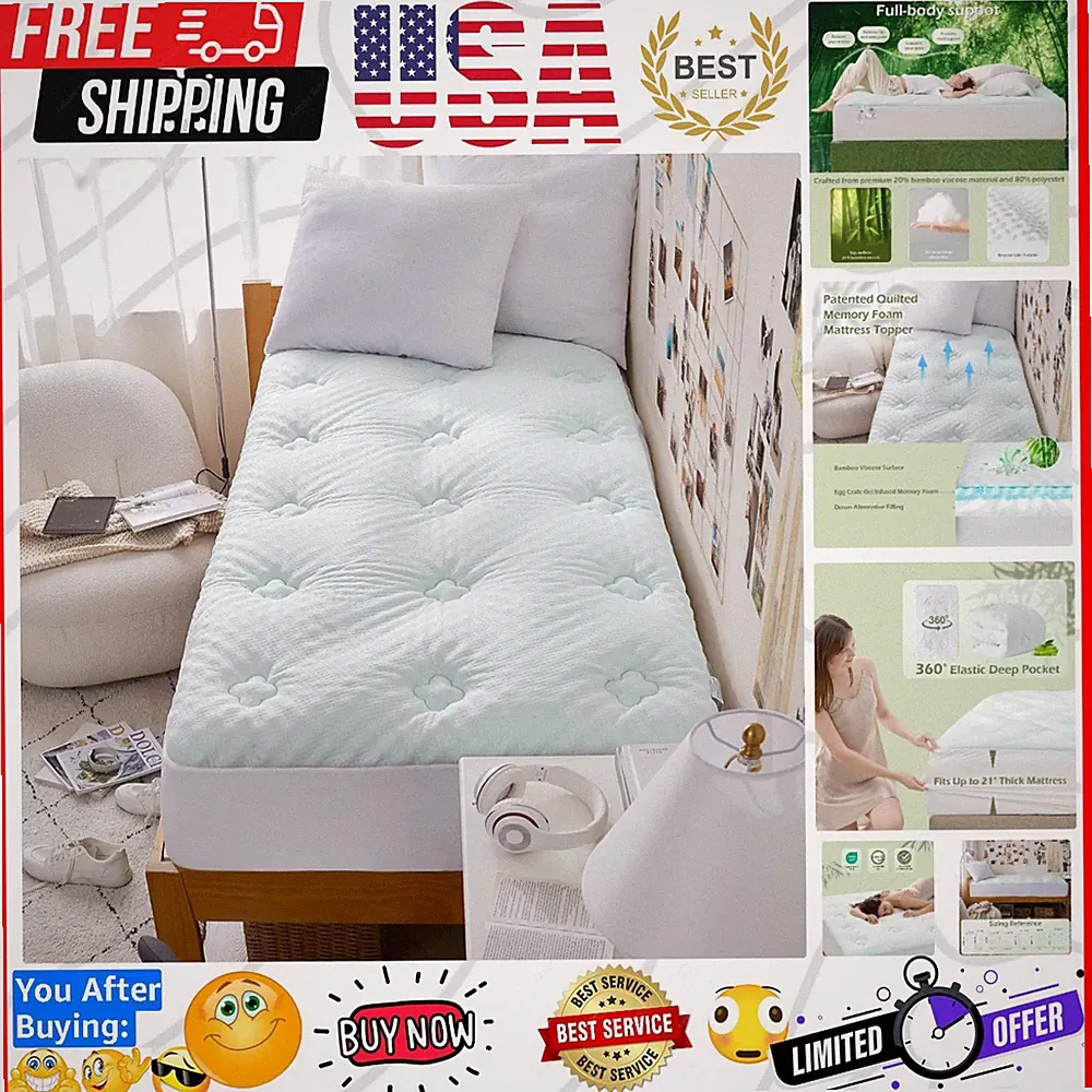 Twin Mattress Pad Topper Memory Foam, Twin Foam Mattress Topper Viscose Deriv...